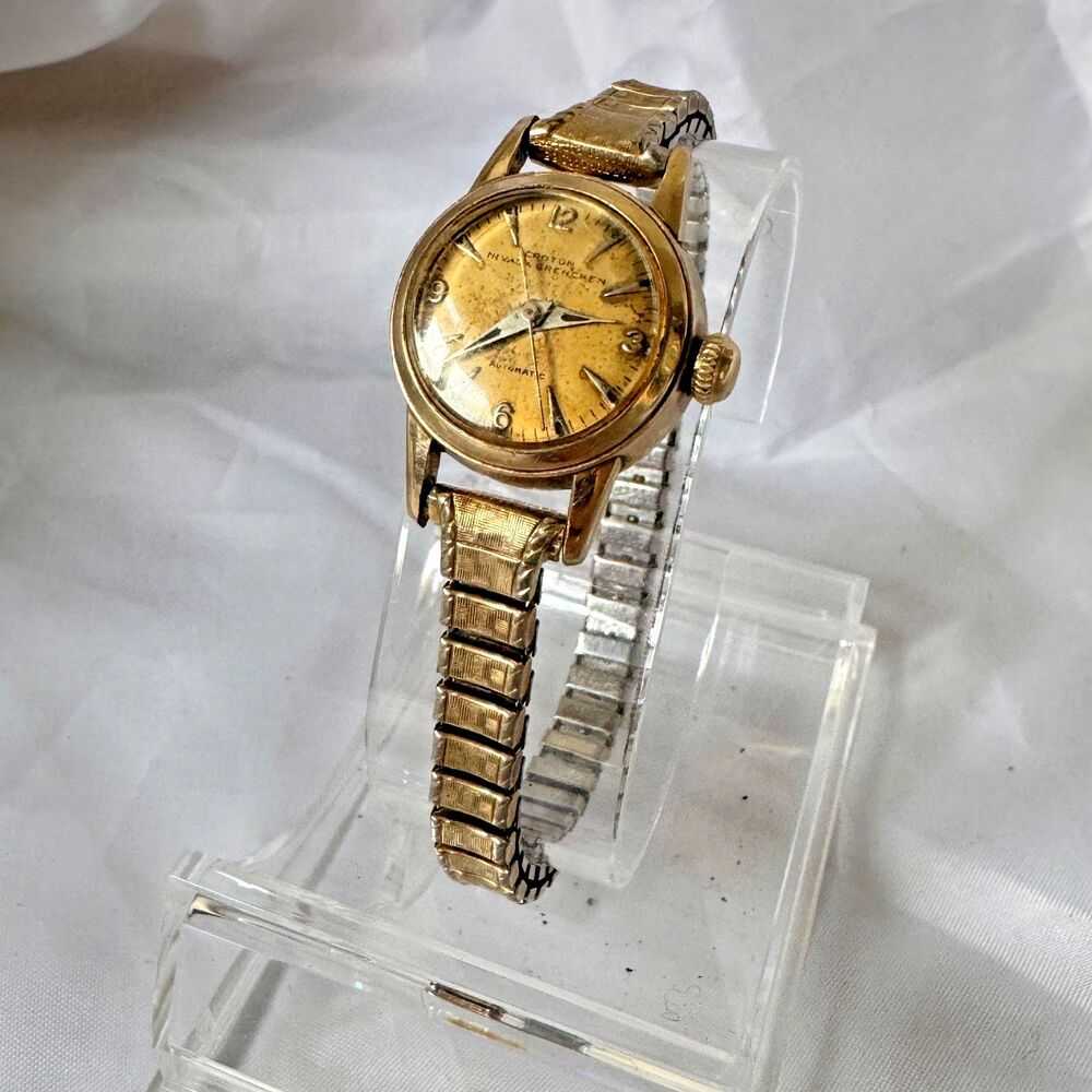 Vintage 1950s Croton Nivada Aquamatic 10K Gold Automatic 19mm Watch- Works!